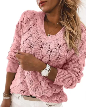 Women's V Neck Long Sleeve Pullover Sweater Lightweight Knit Sweaters Novelty Sweaters