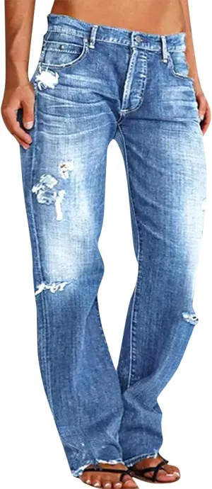 Women's Wedgie Straight Jeans Mid Womens Poket Lace Denim Casual Women's Jeans Trendy Jeans for Women 2024 Women's