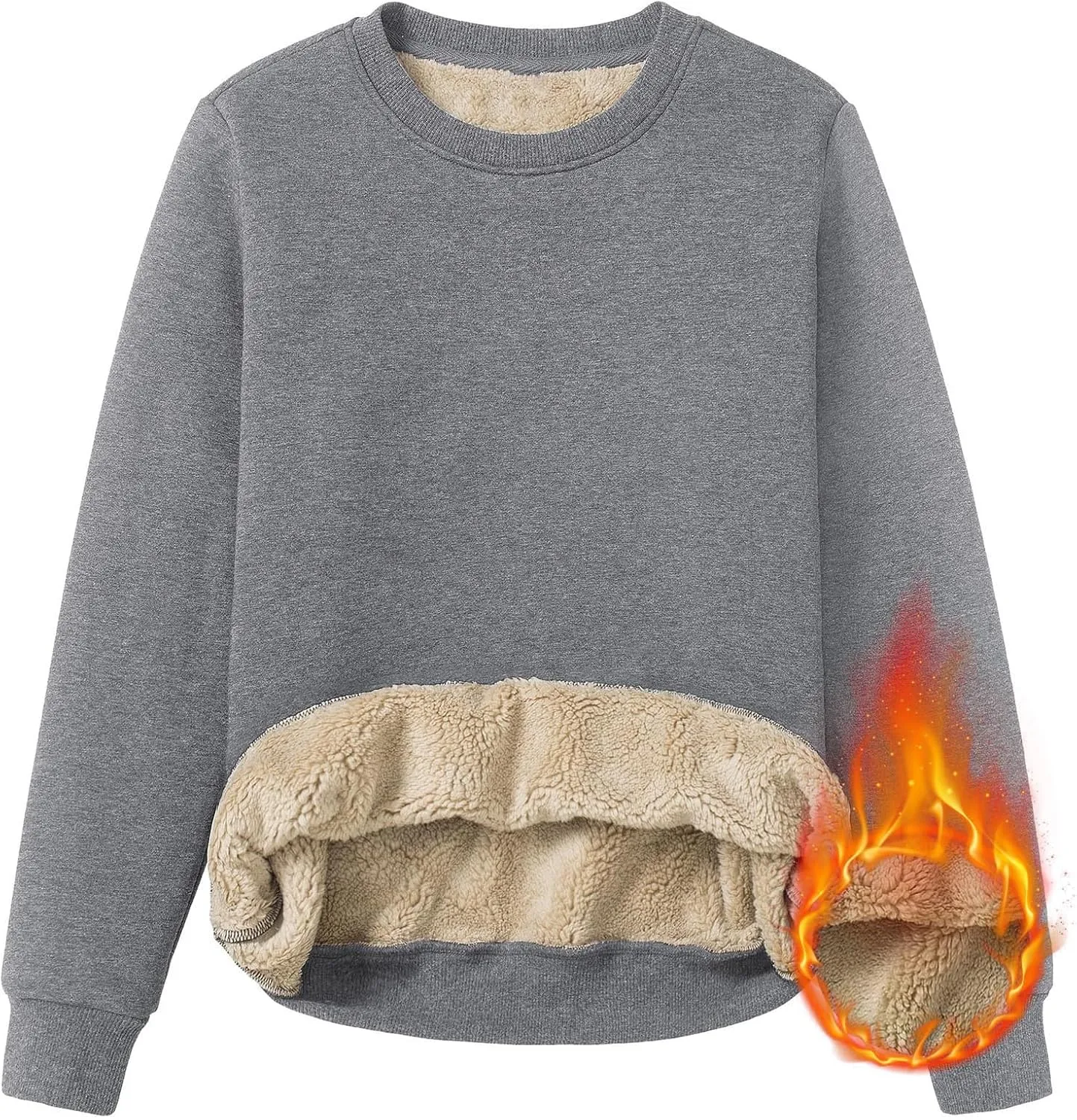 Womens Winter Warm Fleece Sherpa Lined Sweatshirts Casual Crewneck Long Sleeve Pullover Sweatshirt Clothes Tops