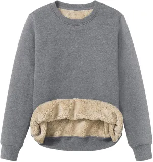 Womens Winter Warm Fleece Sherpa Lined Sweatshirts Casual Crewneck Long Sleeve Pullover Sweatshirt Clothes Tops