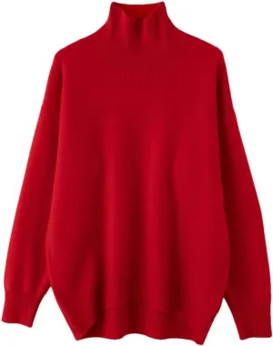 Women's Wool Sweater Turtleneck Loose Casual Knitted Jumpers Soft Oversized Pullovers