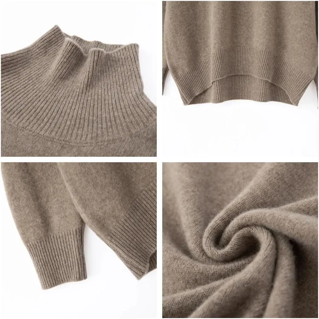 Women's Wool Sweater Turtleneck Loose Casual Knitted Jumpers Soft Oversized Pullovers