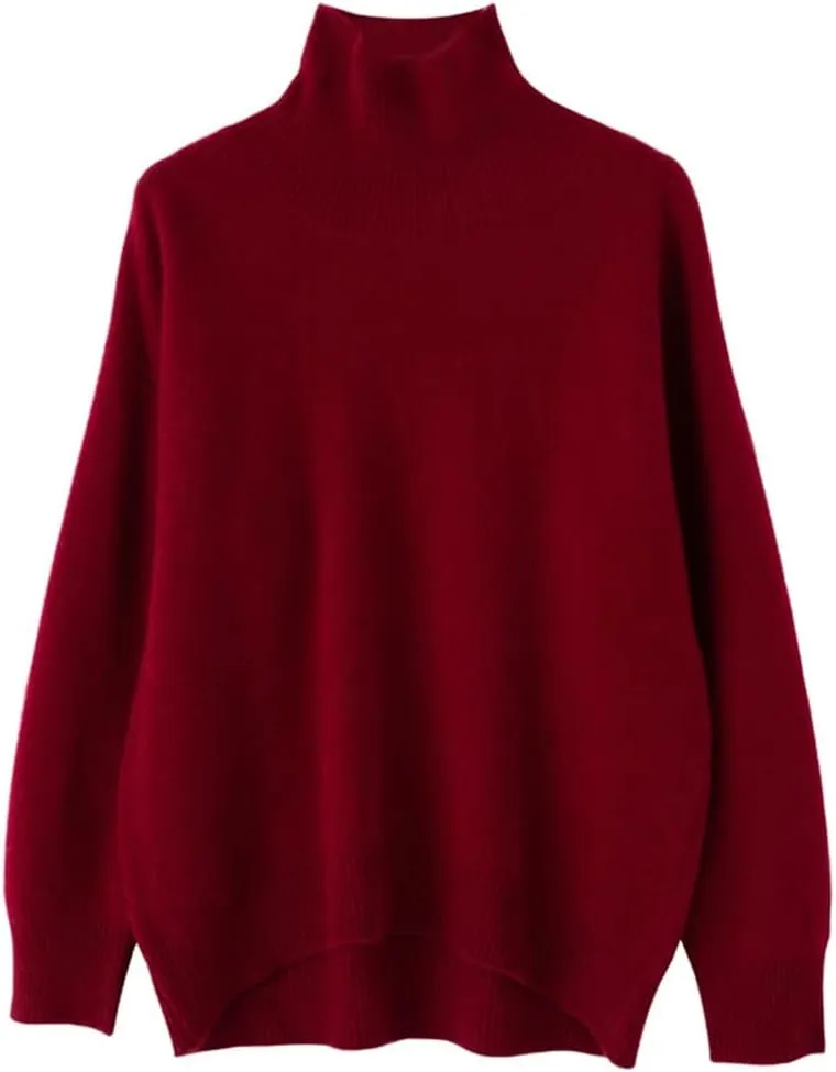 Women's Wool Sweater Turtleneck Loose Casual Knitted Jumpers Soft Oversized Pullovers