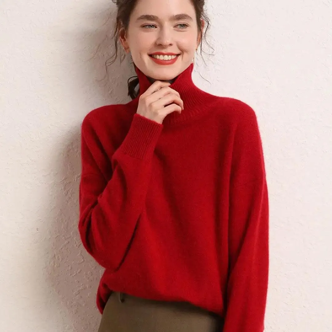 Women's Wool Sweater Turtleneck Loose Casual Knitted Jumpers Soft Oversized Pullovers