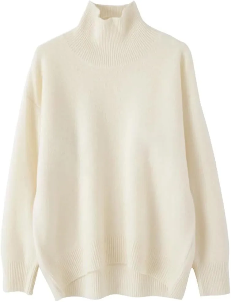 Women's Wool Sweater Turtleneck Loose Casual Knitted Jumpers Soft Oversized Pullovers