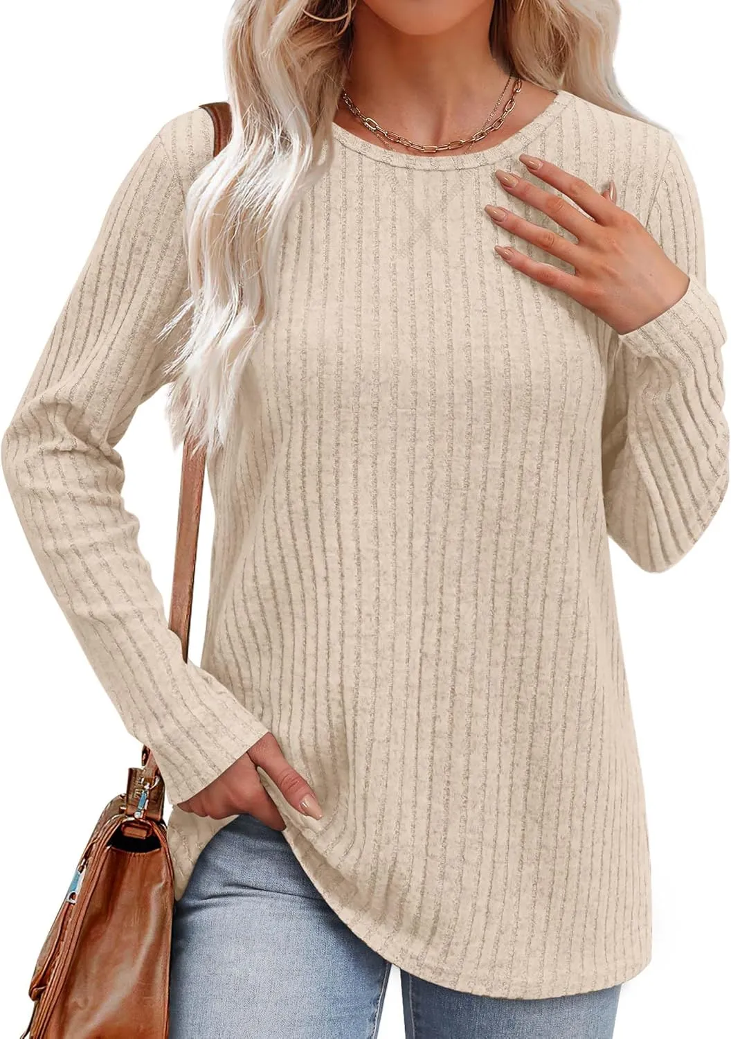 XIEERDUO Long Sleeve Shirts for Women Tunic Tops Casual Fall Tops Lightweight Sweaters 2024