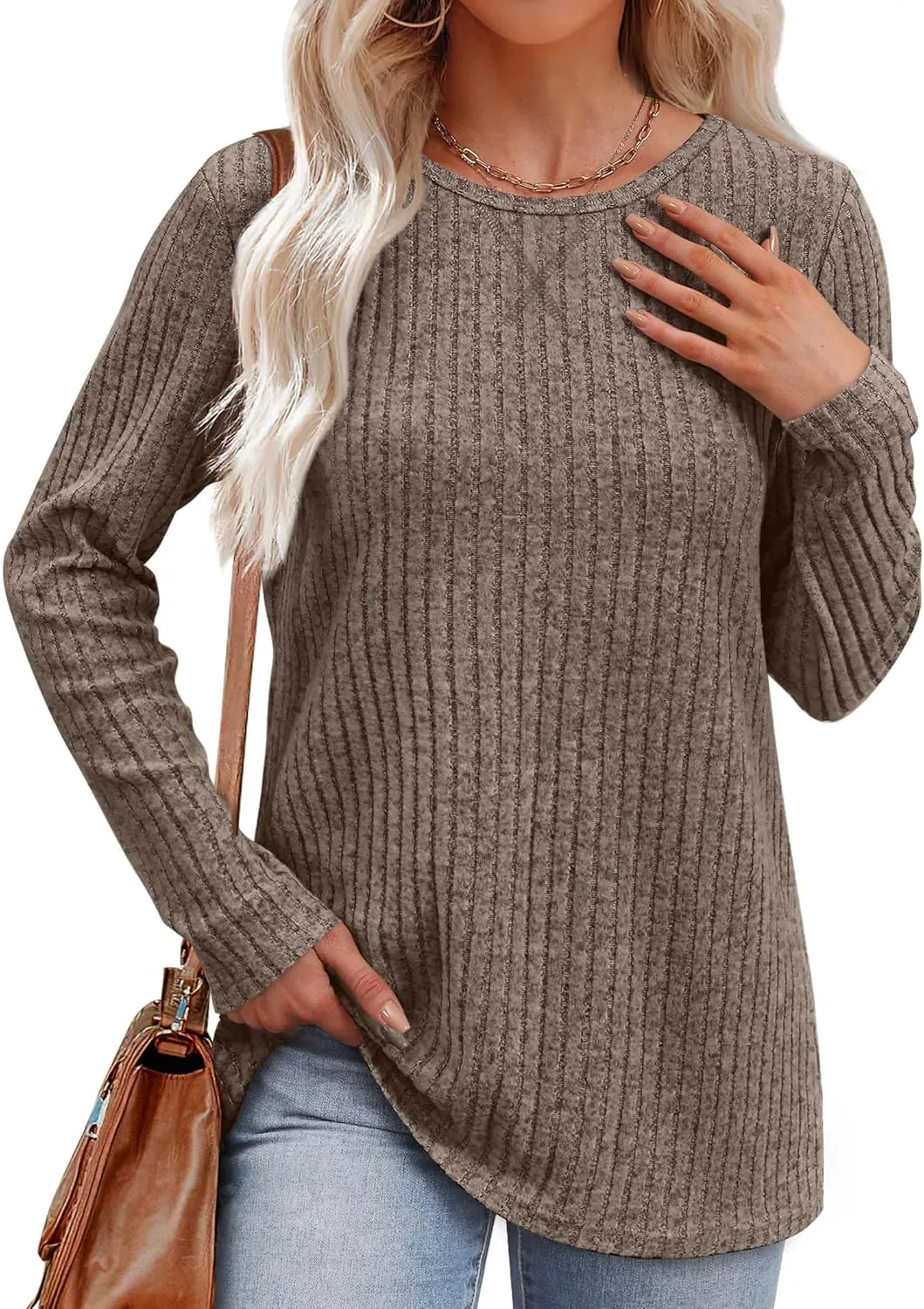 XIEERDUO Long Sleeve Shirts for Women Tunic Tops Casual Fall Tops Lightweight Sweaters 2024