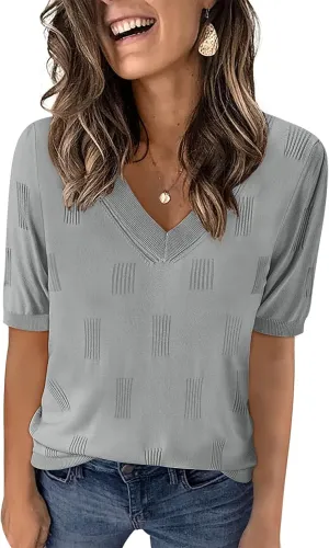 Yincro Womens Short Sleeve Sweaters Fall Summer Tops V Neck Lightweight Knit Pullovers