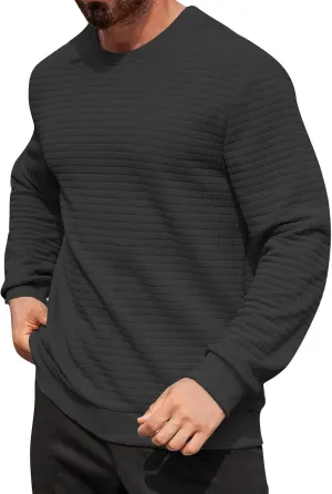 Ymosrh Mens Athletic Sweatshirts Pullover Plaid Jacquard Long Sleeve Solid Color Casual Workout Sweat Shirts