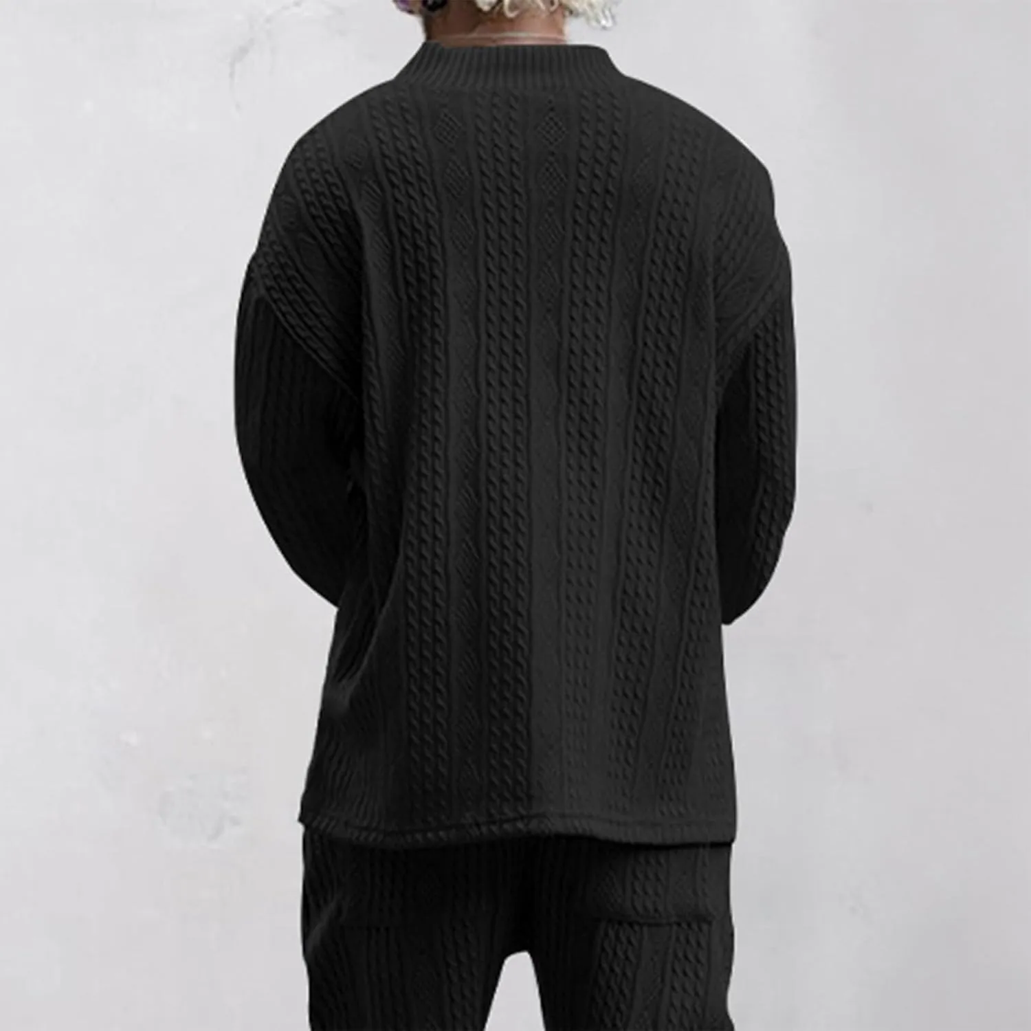 Ymosrh Mens Fashion Sweaters V Neck Knitted Dress Sweater Twist Textured Long Sleeve Loose Winter Pullover Sweaters