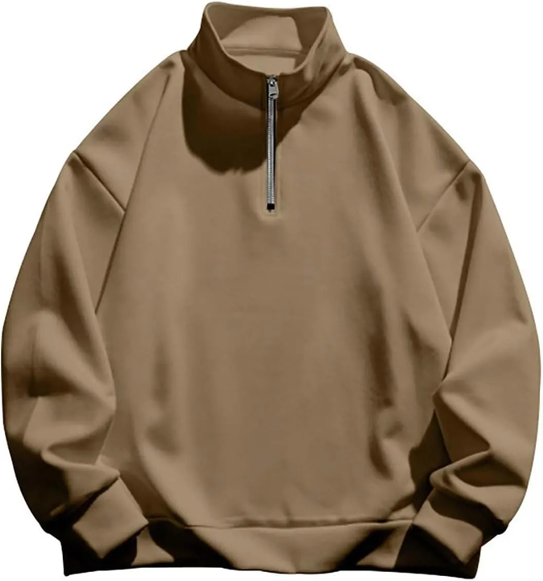 Ymosrh Men's Fashion Work Sweatshirts Quarter Zip Pullover Long Sleeve Athletic Workout Shirts Golf Polo Sweater, S-3XL