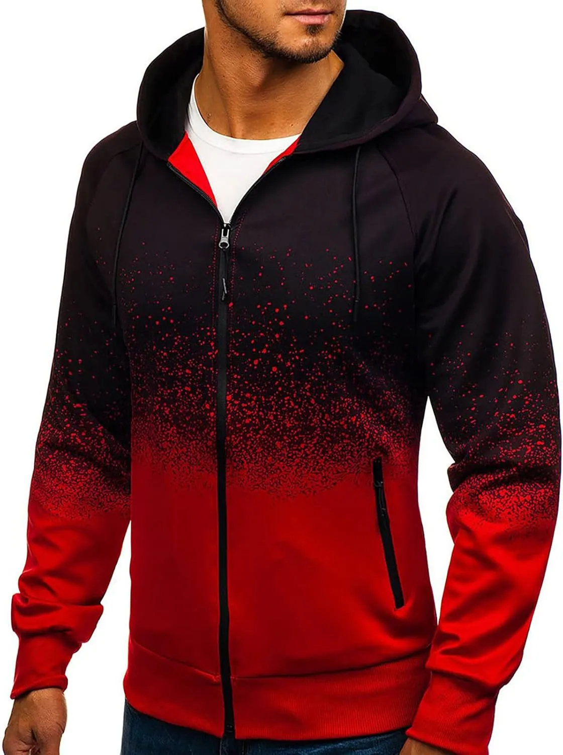 Ymosrh Mens Fleece Hoodies Men Gradient Color Pullover Long Sleeve Hooded Sweatshirt Tops Blouse Hoodies Pullover