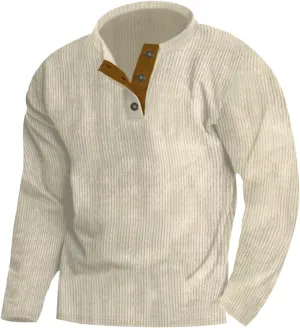 Ymosrh Men's Novelty Sweatshirts Quarter Button Sweatshirt Long Sleeve Corduroy Pullover Tops Henley Sweat Shirt, M-4XL
