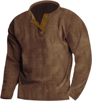 Ymosrh Men's Novelty Sweatshirts Quarter Button Sweatshirt Long Sleeve Corduroy Pullover Tops Henley Sweat Shirt, M-4XL