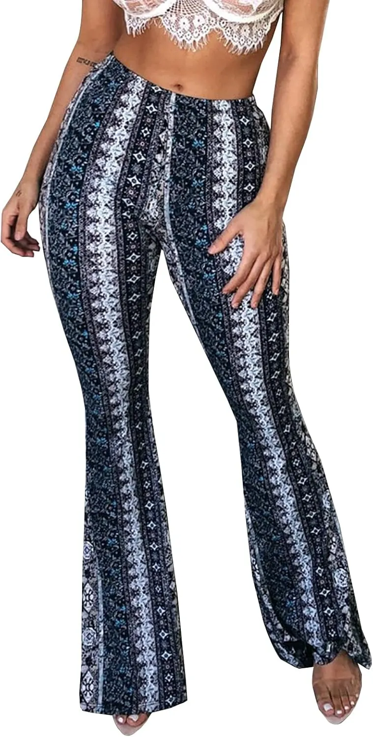 YUZIBAO Women's Flare Yoga Leggings High Waisted Boho Palazzo Wide Leg Pants Bell Bottoms