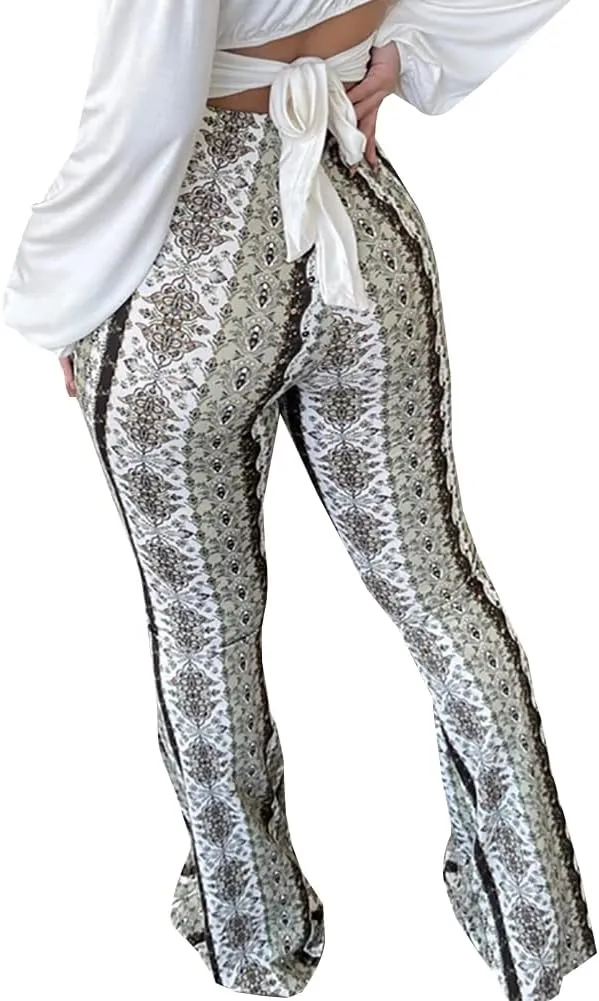 YUZIBAO Women's Flare Yoga Leggings High Waisted Boho Palazzo Wide Leg Pants Bell Bottoms