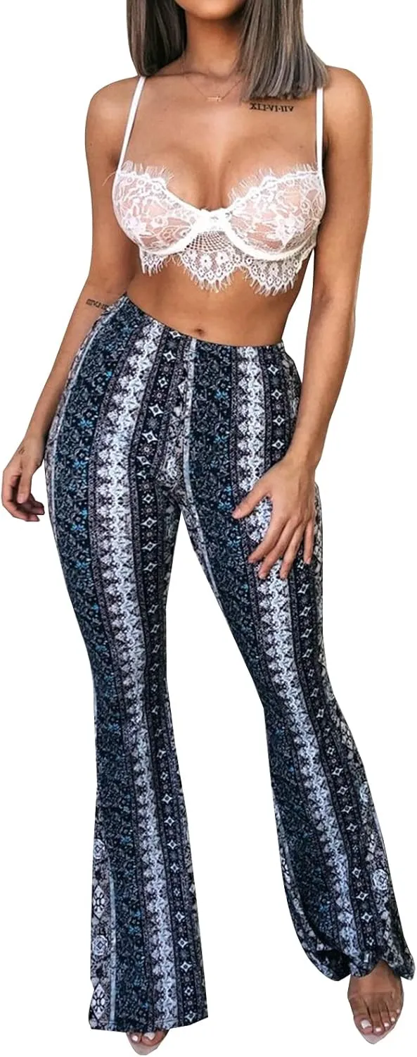 YUZIBAO Women's Flare Yoga Leggings High Waisted Boho Palazzo Wide Leg Pants Bell Bottoms