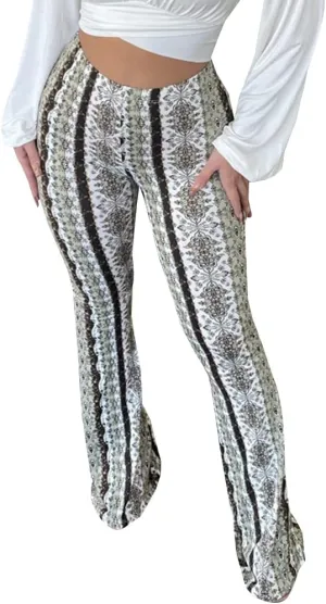 YUZIBAO Women's Flare Yoga Leggings High Waisted Boho Palazzo Wide Leg Pants Bell Bottoms
