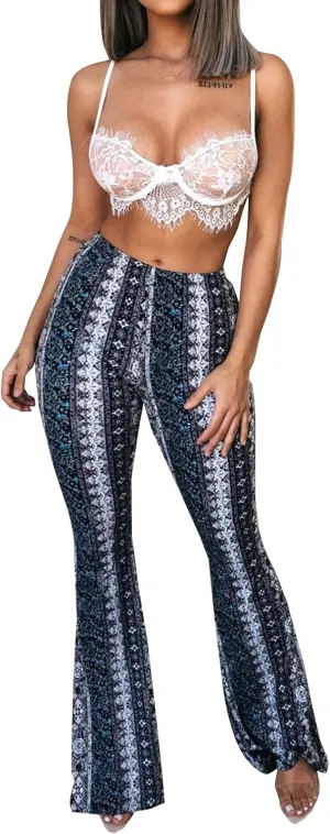 YUZIBAO Women's Flare Yoga Leggings High Waisted Boho Palazzo Wide Leg Pants Bell Bottoms