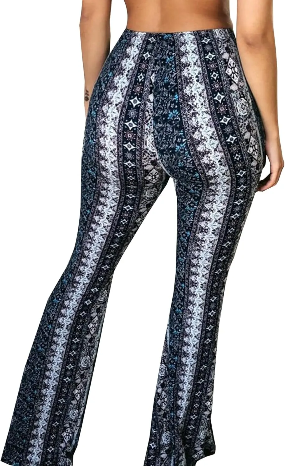 YUZIBAO Women's Flare Yoga Leggings High Waisted Boho Palazzo Wide Leg Pants Bell Bottoms