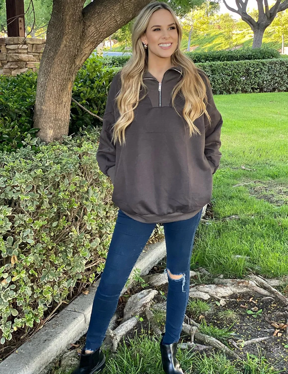 Zeagoo Women Sweatshirts Quarter Zip Stand Collar Pullovers Fleece Workout Hoodies Y2K Clothes