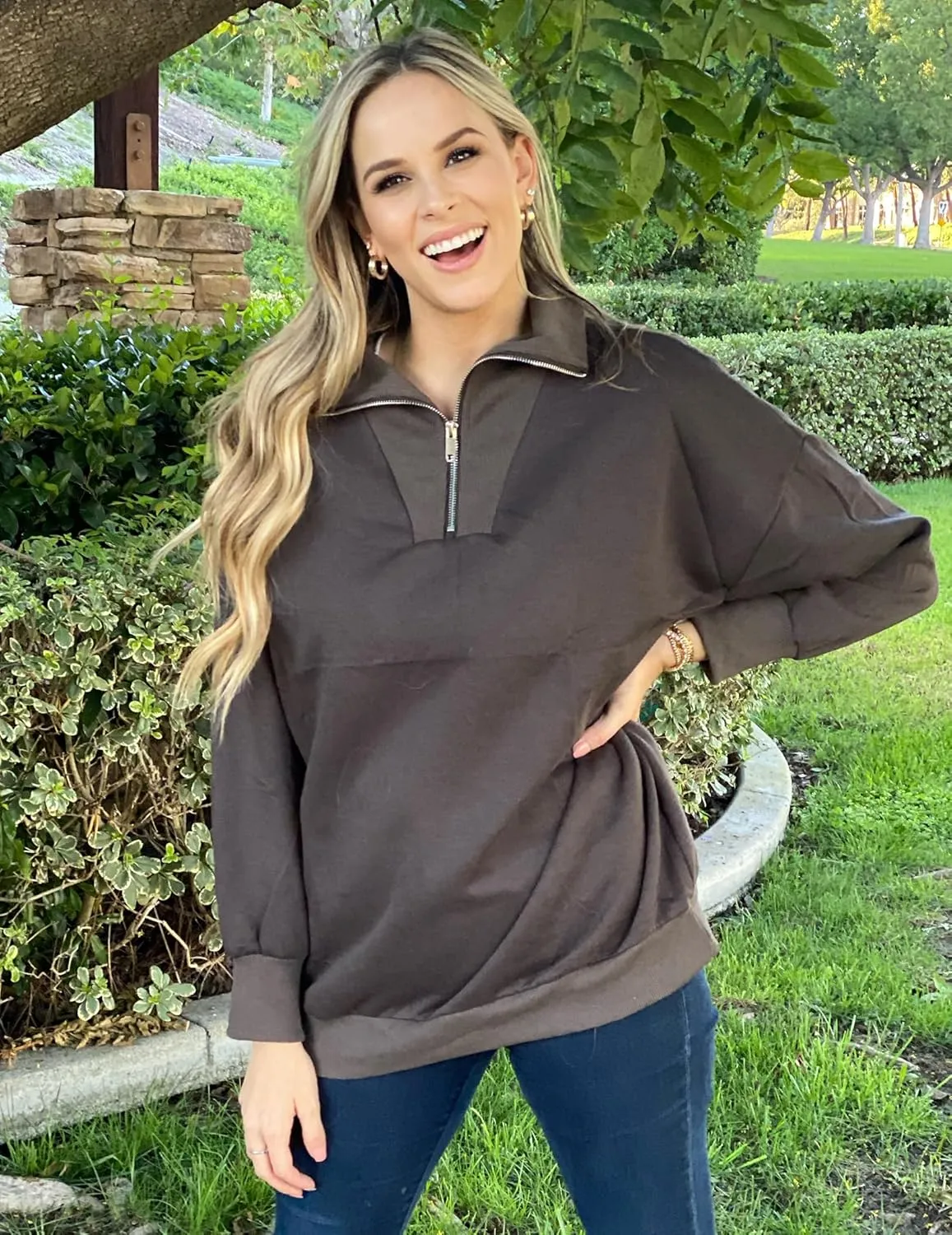 Zeagoo Women Sweatshirts Quarter Zip Stand Collar Pullovers Fleece Workout Hoodies Y2K Clothes