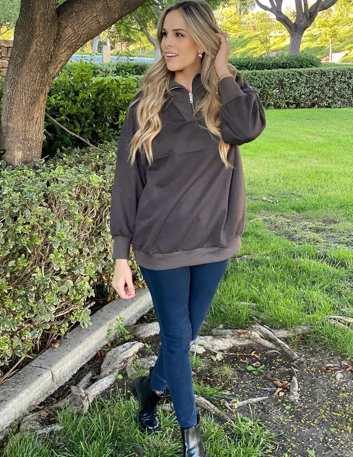 Zeagoo Women Sweatshirts Quarter Zip Stand Collar Pullovers Fleece Workout Hoodies Y2K Clothes