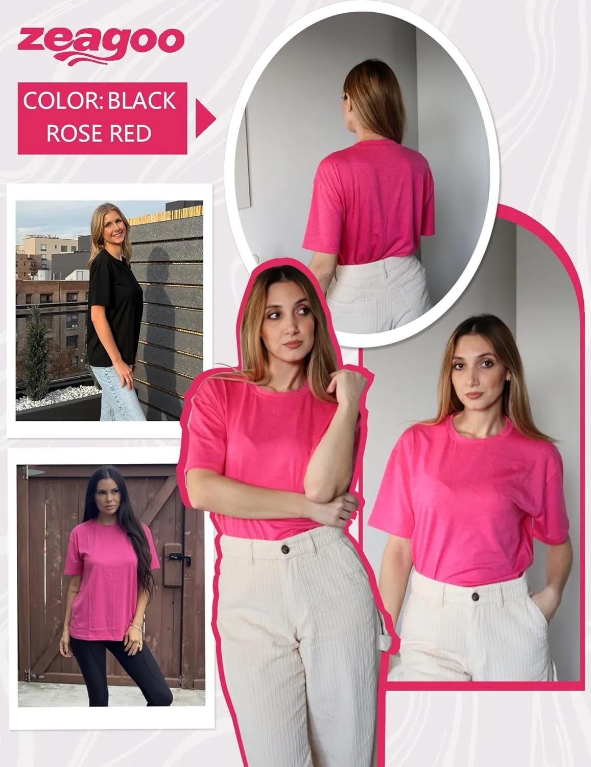 Zeagoo Women's T-Shirts Short Sleeve Tops Summer Casual Blouse Crew Neck Basic Shirt 2 Pack Loose Fit Tee