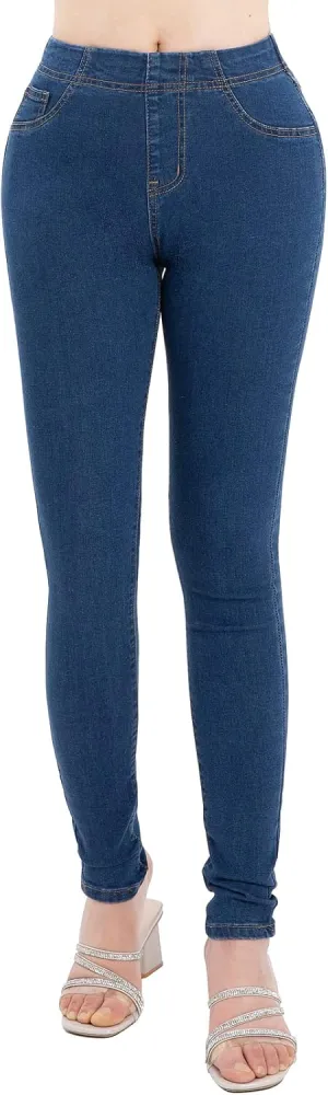 ZENTHACE Women's Stretch Pull On Denim Leggings Skinny Jeans Washed Denim Jeggings