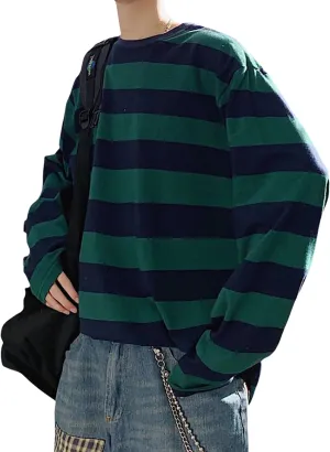 Zhiyouni Womens Stripe Shirt Oversized Casual Loose Long Sleeves Pullovers Couples Shirts Sweatshirt
