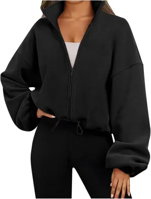 Zip Up Hoodie for Women Oversized Sweatshirt Fleece Cropped Jacket Trendy Fleece Jacket Workout Sherpa Coat Fall Outfits