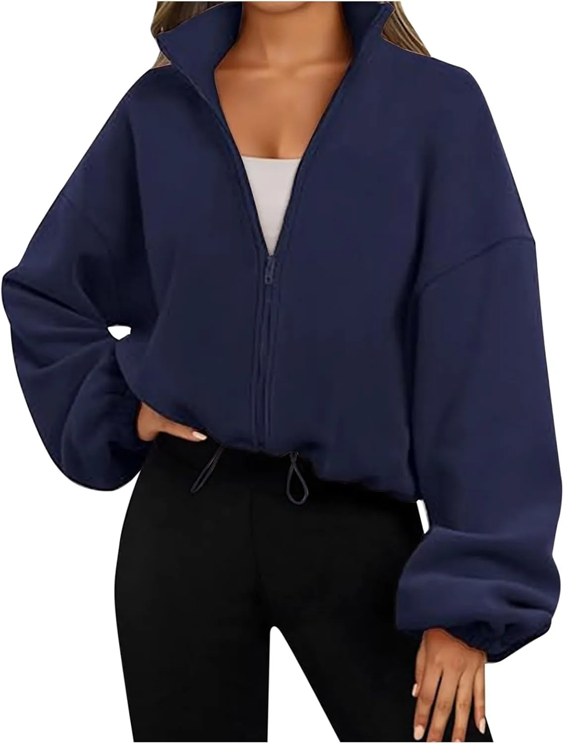 Zip Up Hoodie for Women Oversized Sweatshirt Fleece Cropped Jacket Trendy Fleece Jacket Workout Sherpa Coat Fall Outfits