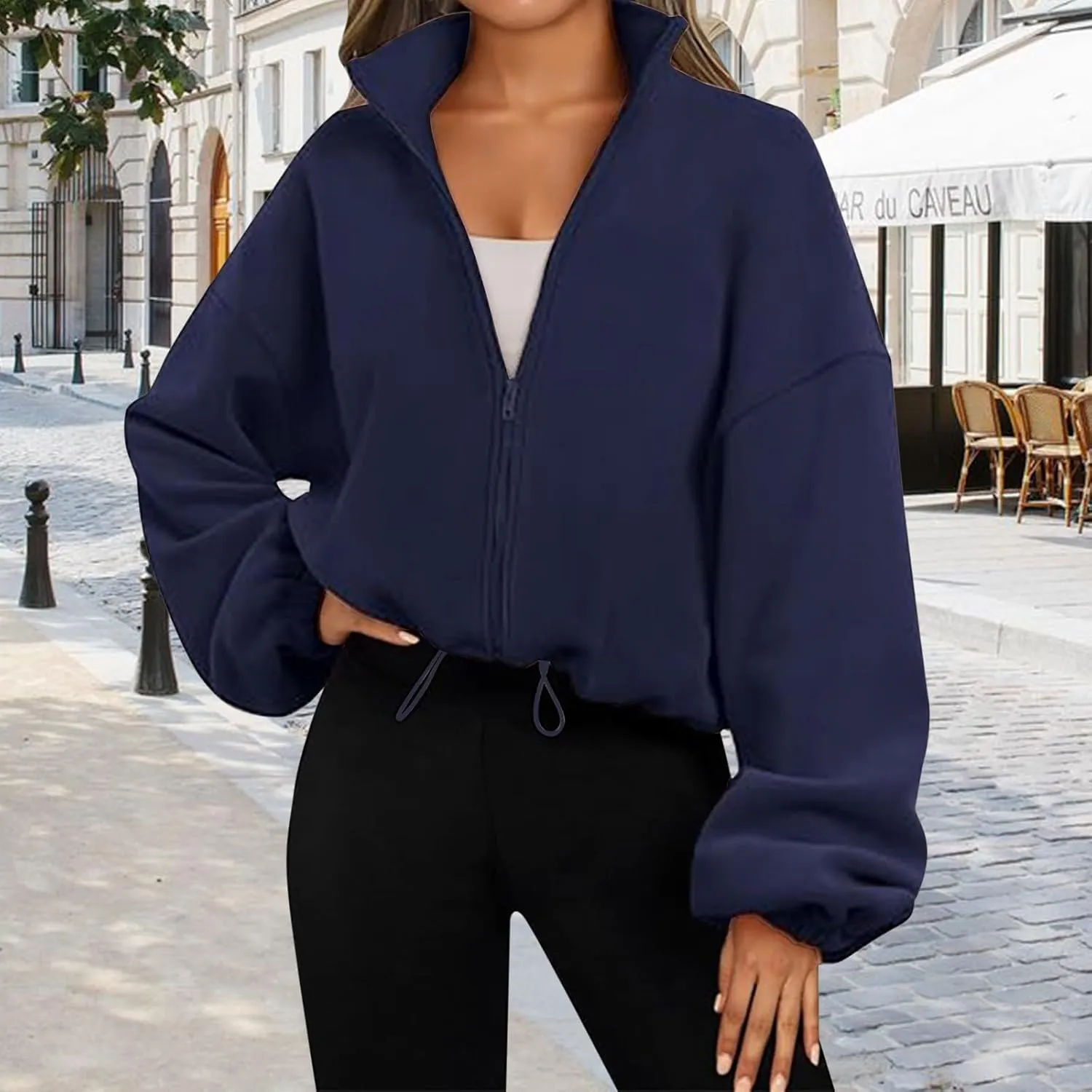 Zip Up Hoodie for Women Oversized Sweatshirt Fleece Cropped Jacket Trendy Fleece Jacket Workout Sherpa Coat Fall Outfits