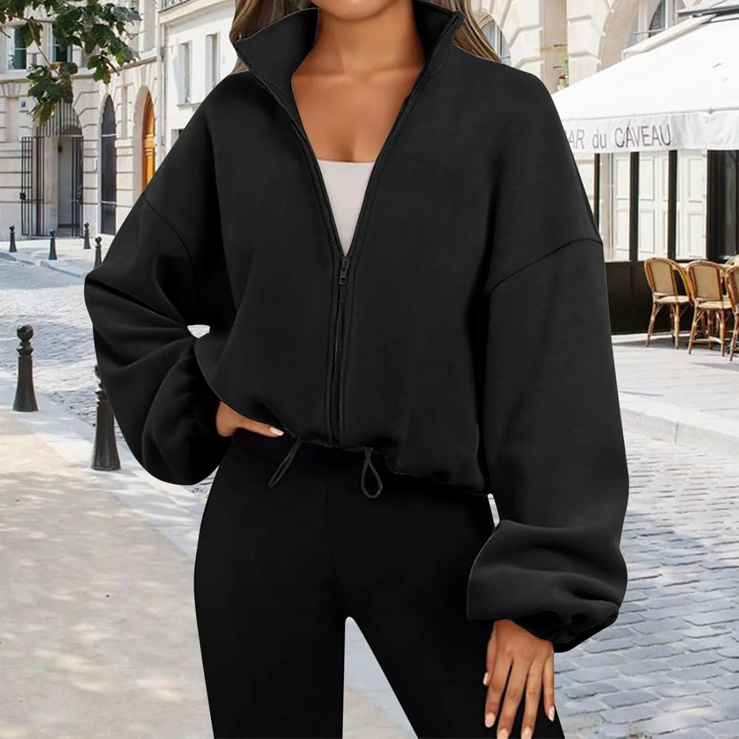 Zip Up Hoodie for Women Oversized Sweatshirt Fleece Cropped Jacket Trendy Fleece Jacket Workout Sherpa Coat Fall Outfits
