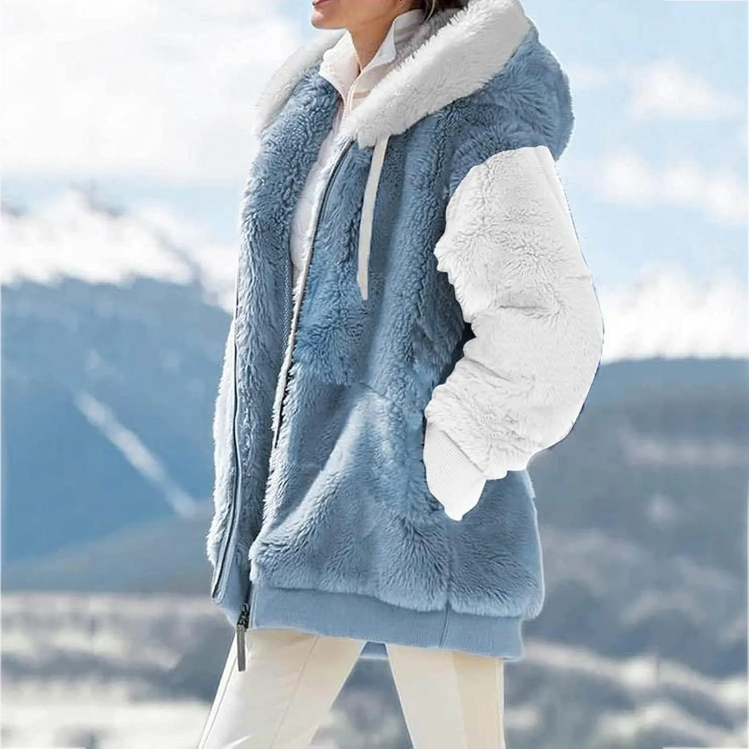 Zip Up Hoodies for Women 2023 Fall Fashion Solid Color Sweatershirt Pullover Tops Long Sleeve Warm Coat Furry Fleece Jacket