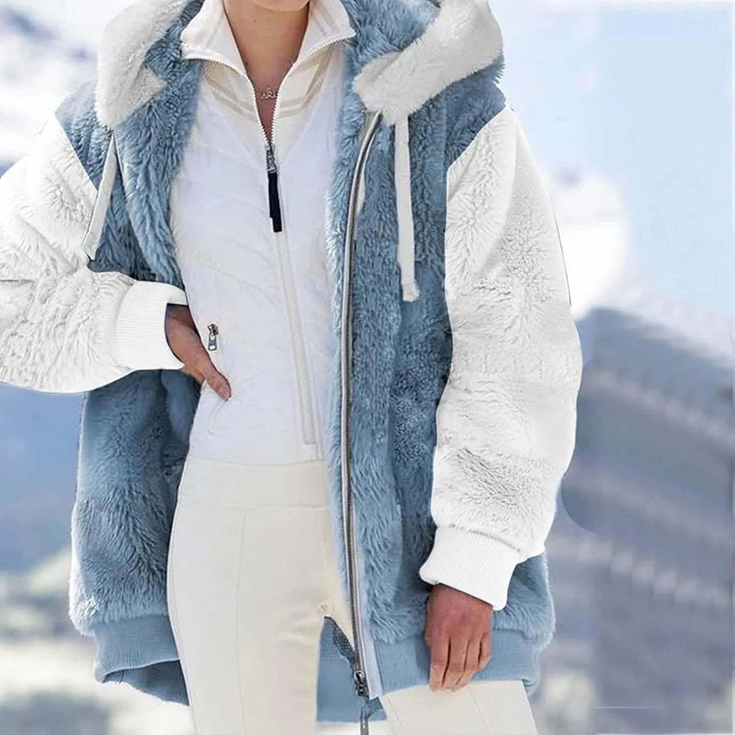 Zip Up Hoodies for Women 2023 Fall Fashion Solid Color Sweatershirt Pullover Tops Long Sleeve Warm Coat Furry Fleece Jacket