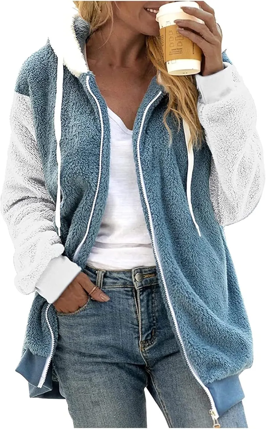 Zip Up Hoodies for Women 2023 Fall Fashion Solid Color Sweatershirt Pullover Tops Long Sleeve Warm Coat Furry Fleece Jacket