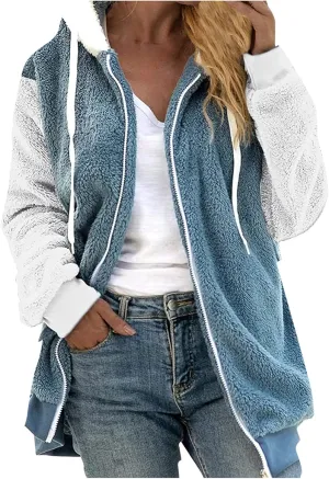 Zip Up Hoodies for Women 2023 Fall Fashion Solid Color Sweatershirt Pullover Tops Long Sleeve Warm Coat Furry Fleece Jacket