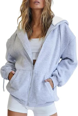 Zipper Hoodies for Women Trendy Long Sleeve Sweatshirts Fall Outfits Plus Size Hoodies Casual Winter Jackets Clothes