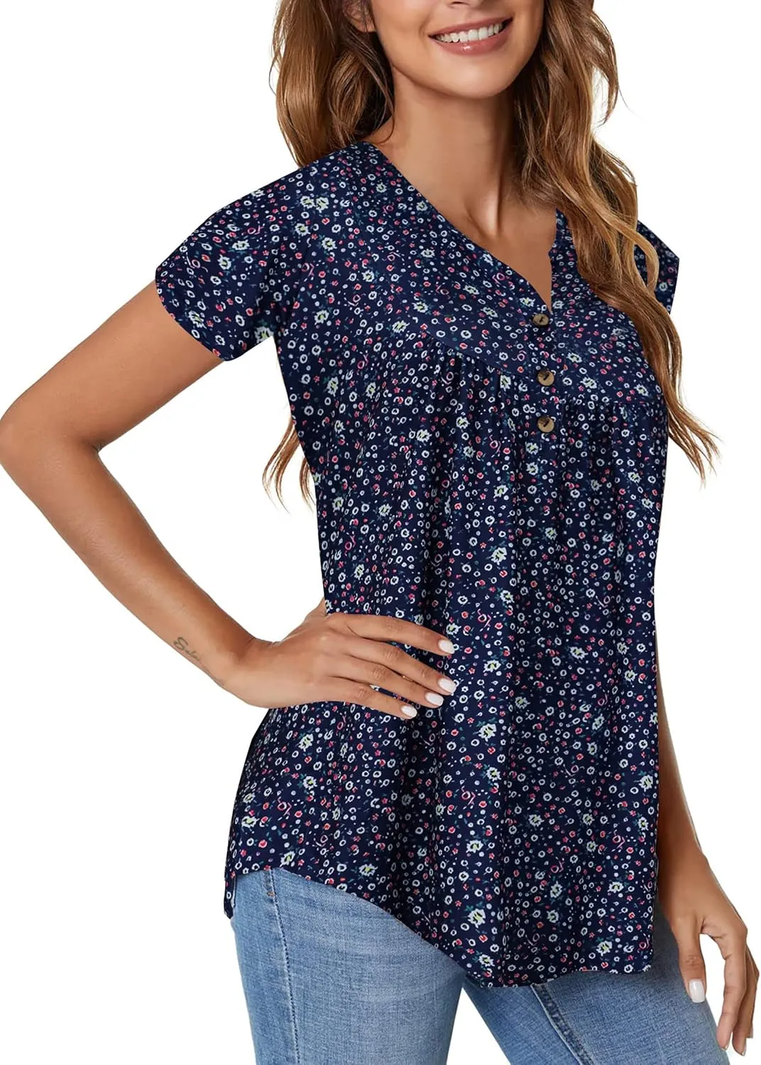 Zyyfly Womens Tank Tops Loose Fit Summer Henley Shirts Pleated Flowy Sleeveless Tunic Tops