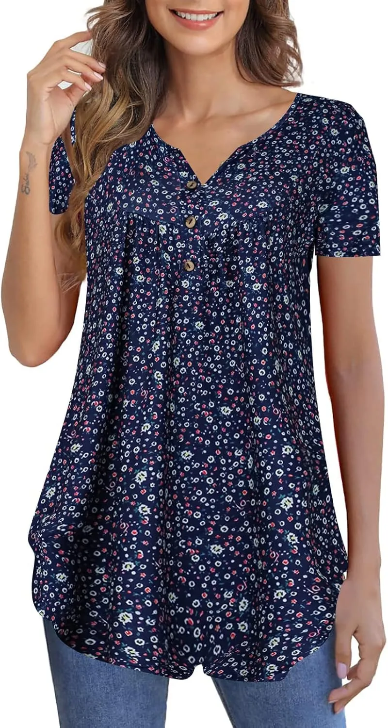 Zyyfly Womens Tank Tops Loose Fit Summer Henley Shirts Pleated Flowy Sleeveless Tunic Tops