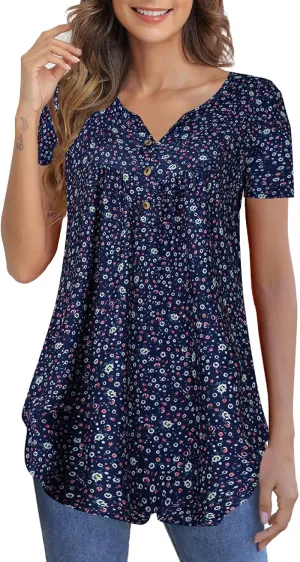 Zyyfly Womens Tank Tops Loose Fit Summer Henley Shirts Pleated Flowy Sleeveless Tunic Tops