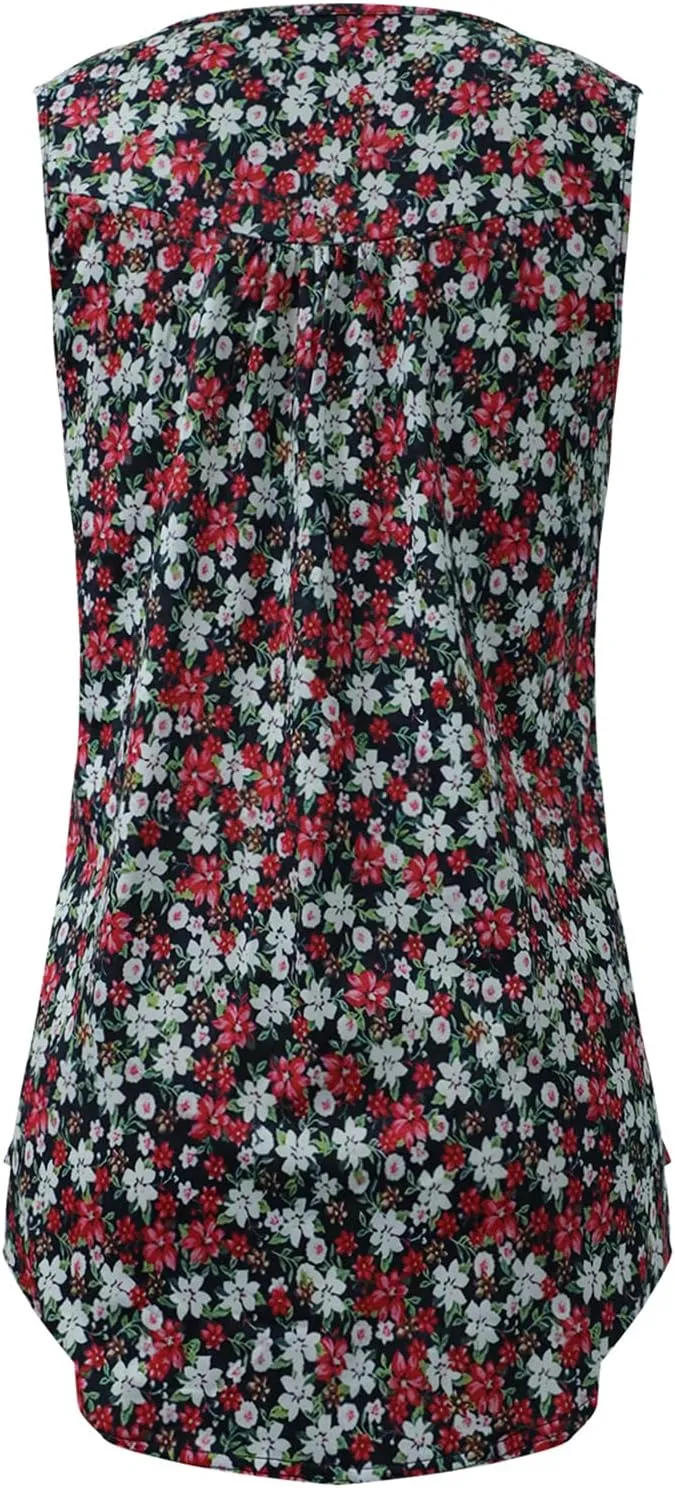 Zyyfly Womens Tank Tops Loose Fit Summer Henley Shirts Pleated Flowy Sleeveless Tunic Tops